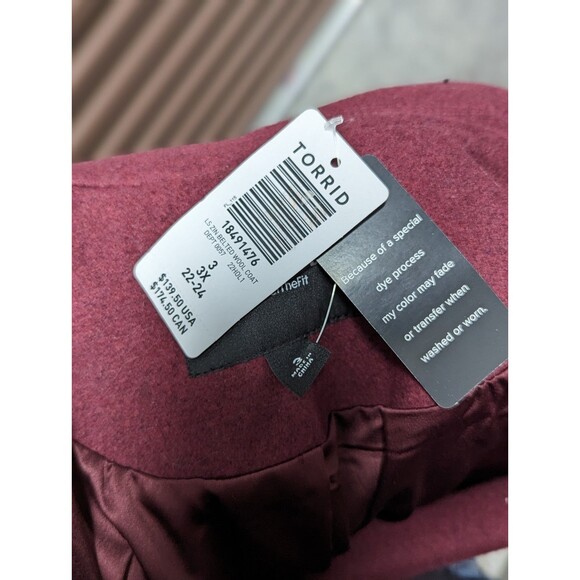 Torrid NWT 3X Burgundy Long Wool Blend Button Front Pea Coat Trench Winter Cold - Picture 9 of 12